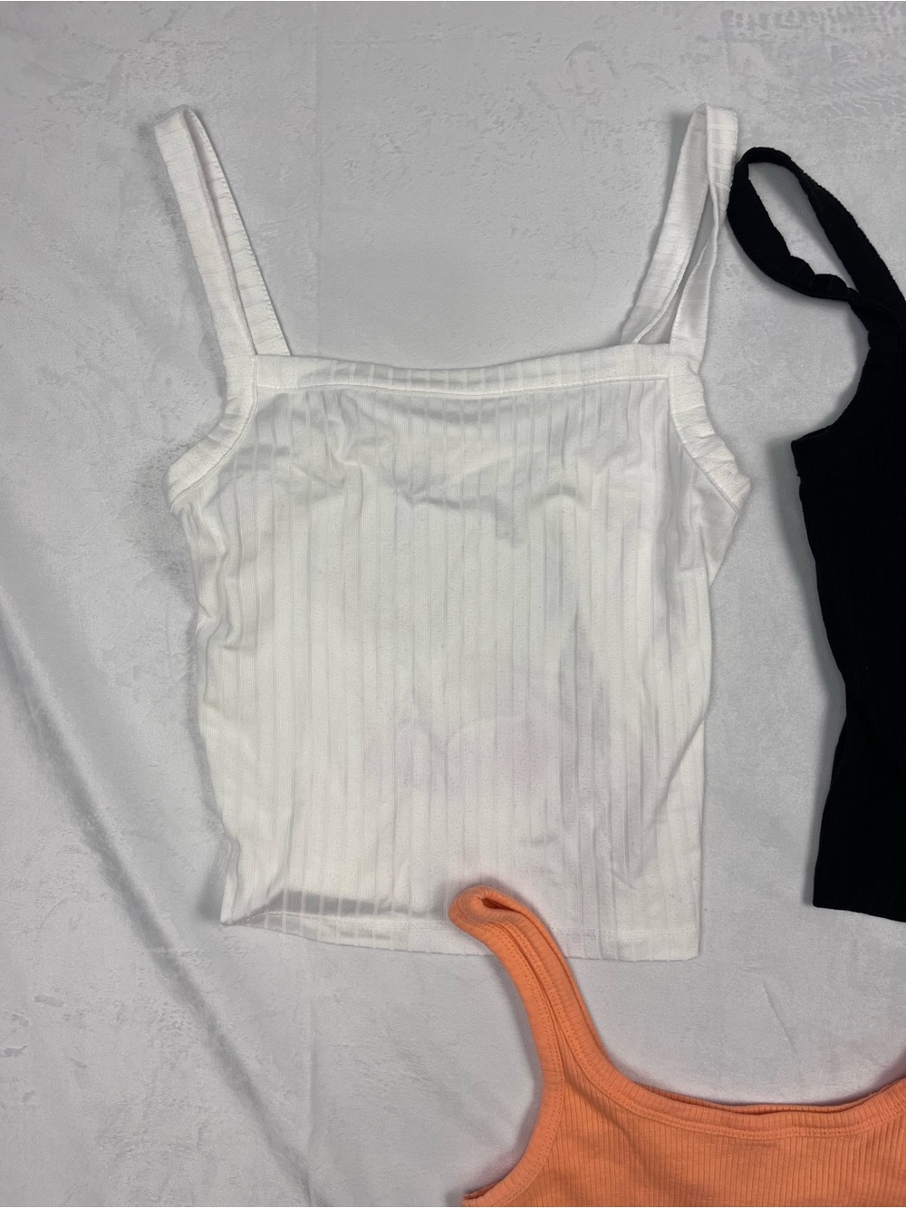 Ardene Ribbed Black White Coral/Peach Crop Tank Top Bundle 3-Pack Size XS - Picture 4 of 9